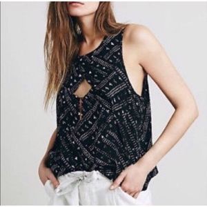 Free People Printed Front Tulip Look Through Tank Top Black Combo Medium NWT